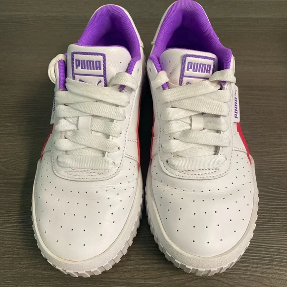 Puma Cali White Sneakers with Pink and Purple Highlights - 6 - Picture 2 of 8
